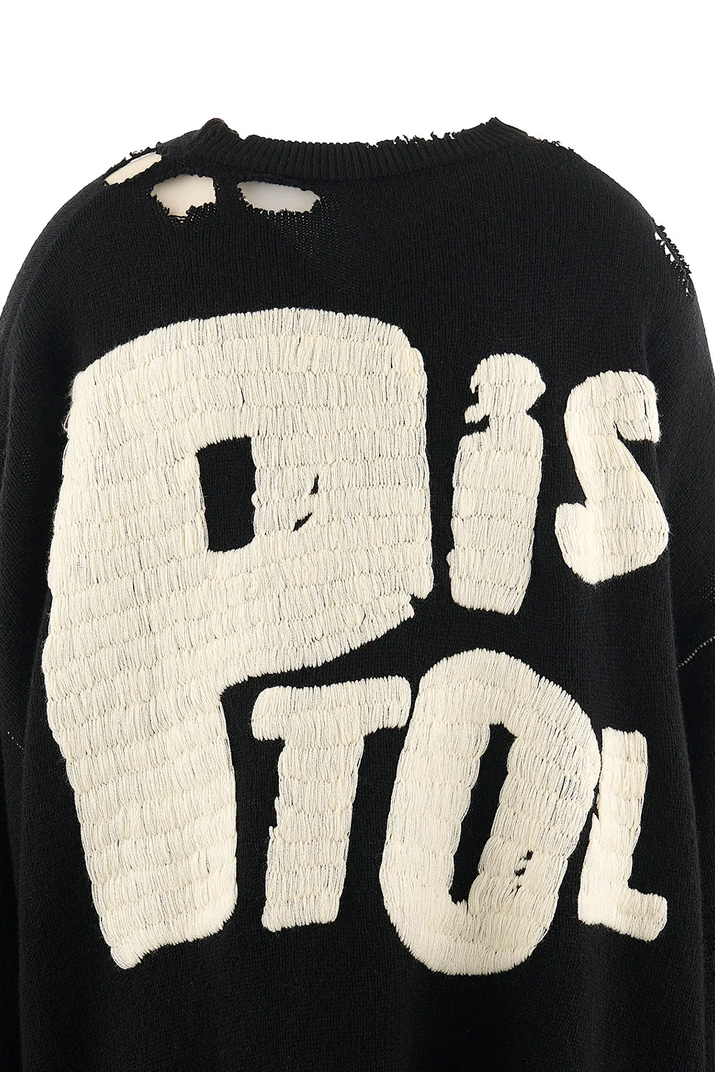 SAINT Mxxxxxx × Sex Pistols SP_CREW KNT/IAMA/BLK SEX PISTOLS band joint model destroyed hand-embroidered sweater, black S-XL, original 85% wool/15% polyester fiber blend, super complex front and rear panels, large-area hand-embroidery, hand-cut destruction treatment, custom-made correct joint main mark/wash mark